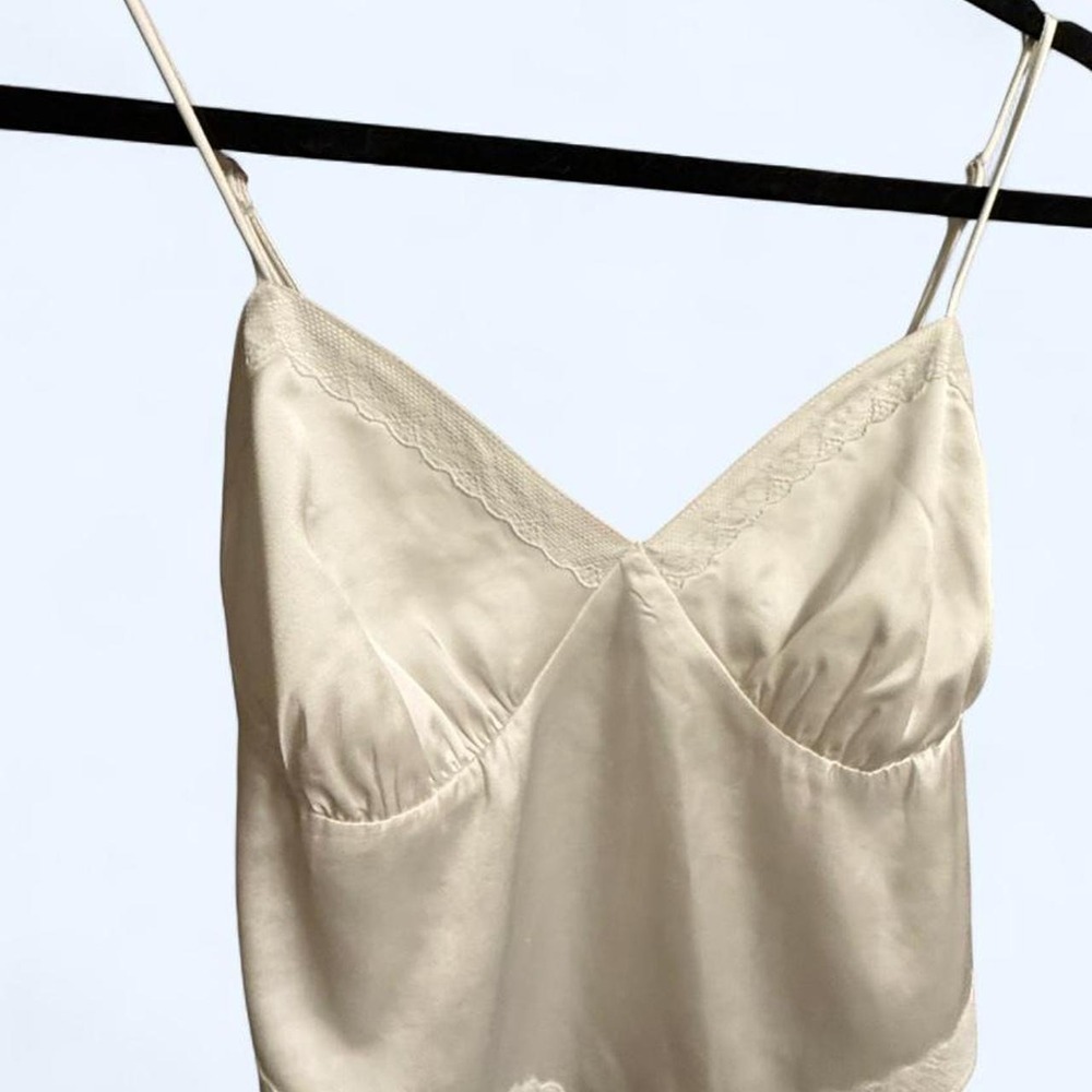Cotton Candy LA White satin lace trim cami top with adjustable straps Sz S